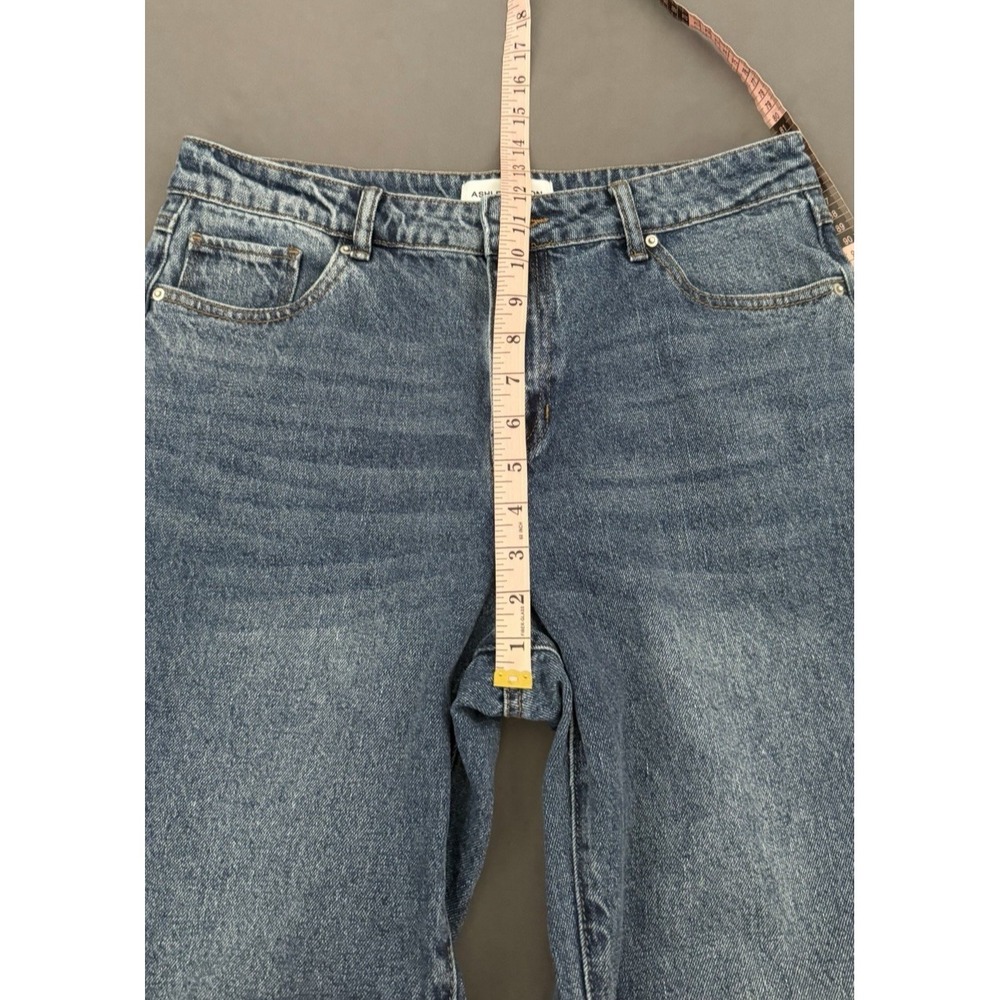 Ashley Mason Wide Leg Jeans Womens Sz 13/31 Lace Heart Pockets Raw Hem High Rise - Picture 4 of 14